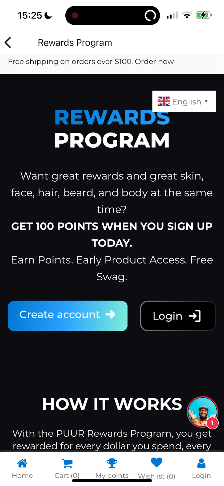 App Reward Program screen 